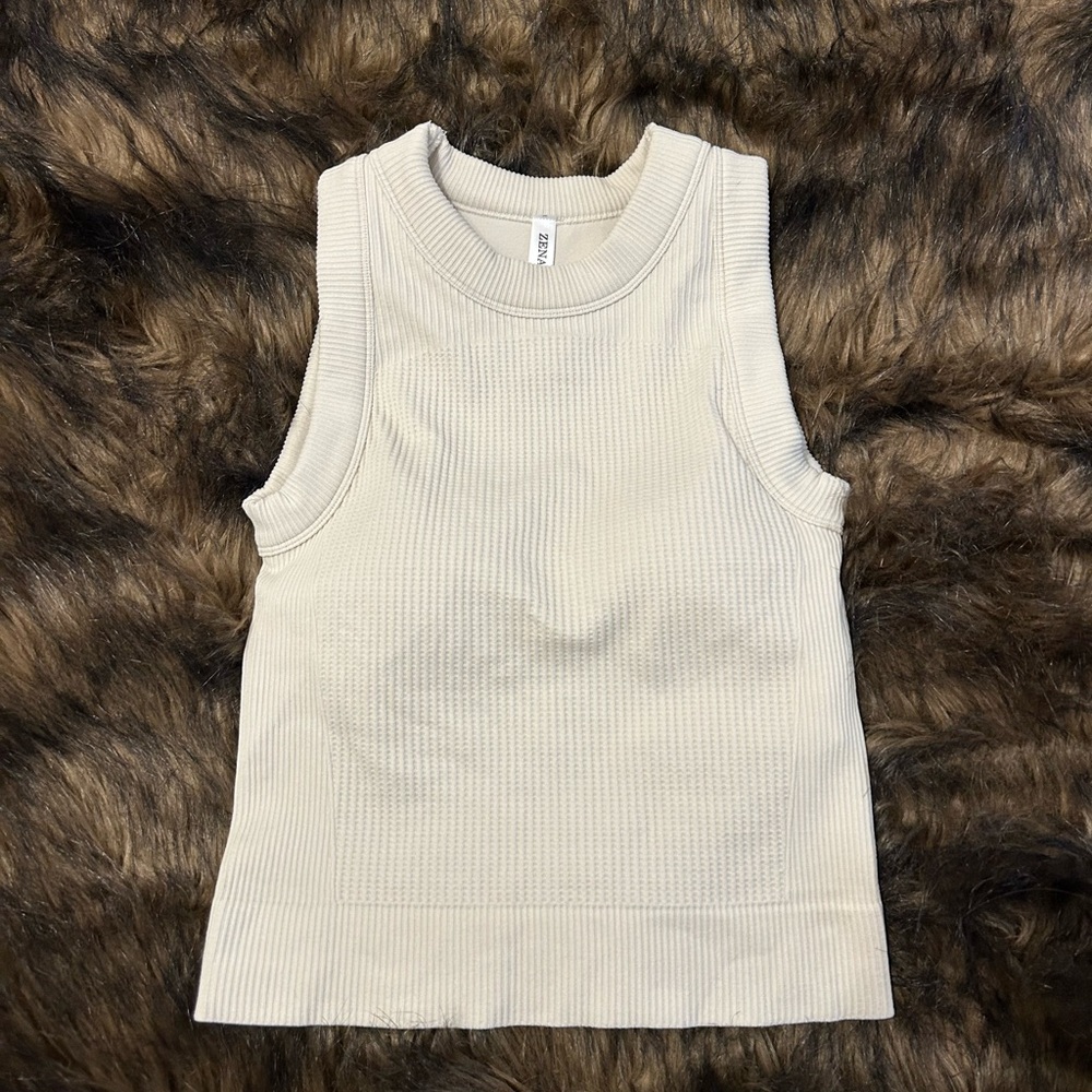 Zenana Outfitters Cream Ribbed Tank Top